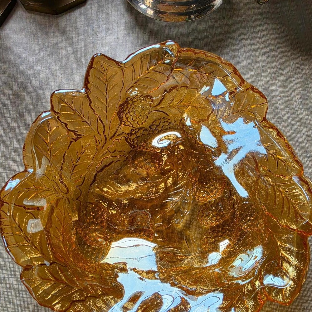 Amber Carnival Glass Fruit Dish